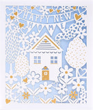 Elegant laser cut new home congratulations greeting card by UK Greetings with intricate floral design.
