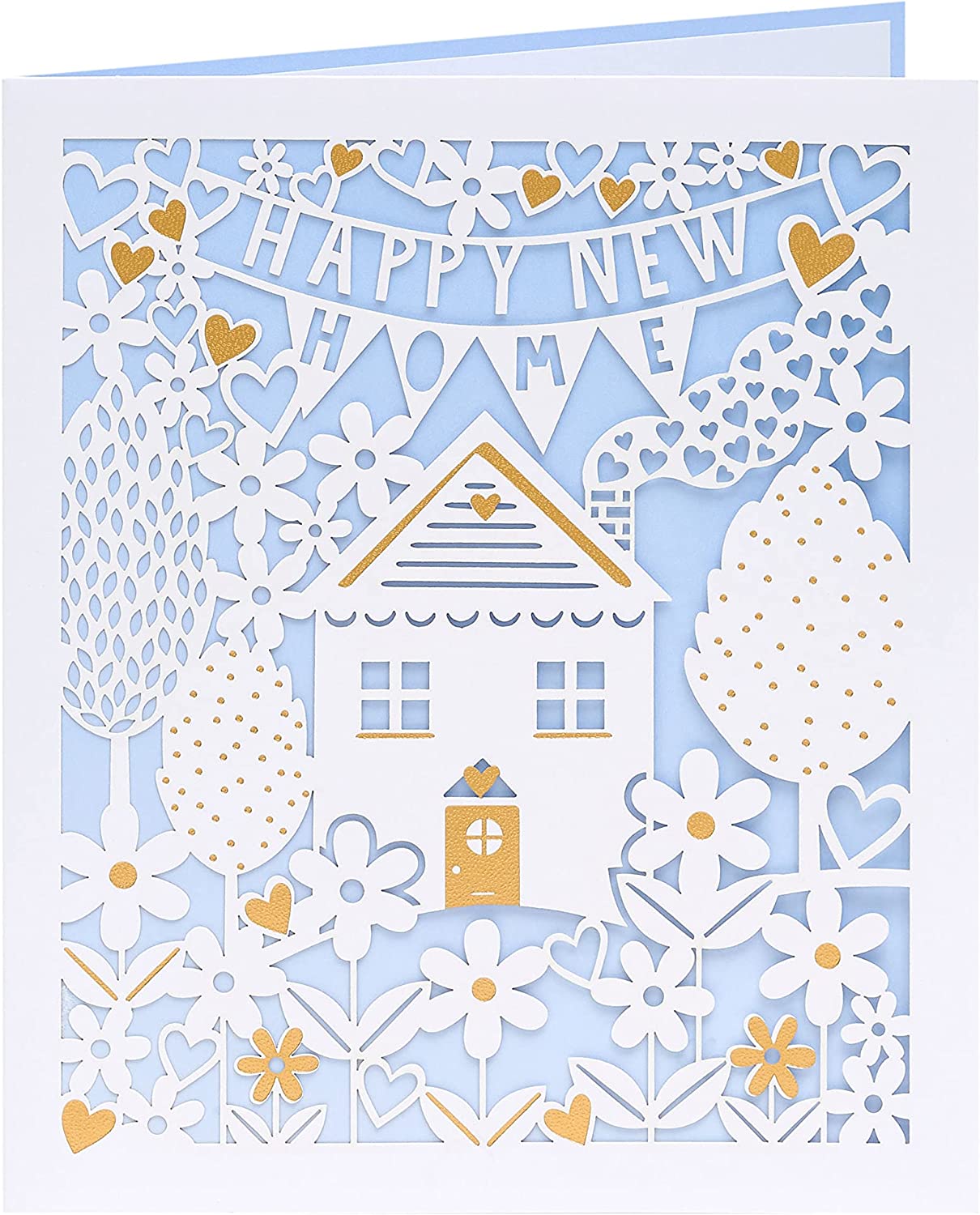 Elegant laser cut new home congratulations greeting card by UK Greetings with intricate design and heartfelt message.