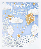Elegant laser-cut baby boy arrival greeting card with intricate design, perfect for celebrating a new baby's arrival.