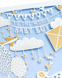Elegant laser-cut baby boy arrival greeting card with intricate design, perfect for celebrating a new baby's arrival.