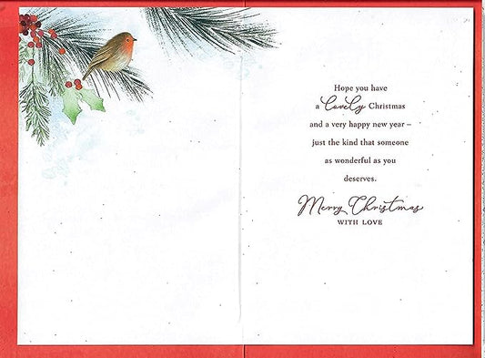Elegant Robin Bauble Christmas Card for sister-in-law featuring festive robin and bauble design by UK Greetings