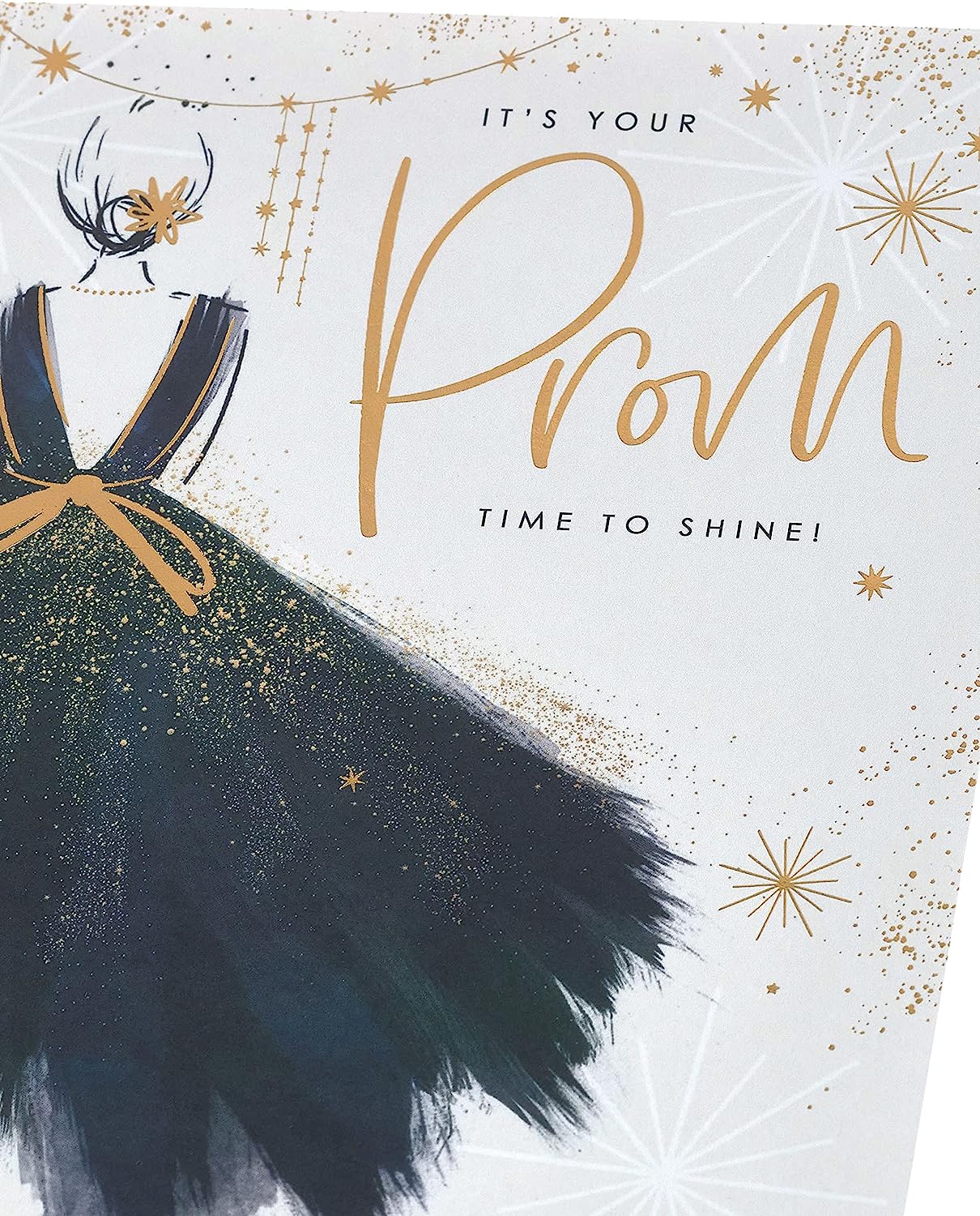 Elegant greeting card featuring a stunning dress design, perfect for celebrating her special prom night. UK Greetings card image.