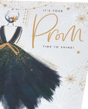 Elegant greeting card featuring a stunning dress design, perfect for celebrating her special prom night. UK Greetings card image.