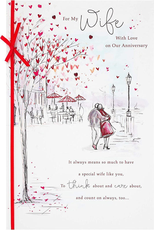 Elegant UK Greetings wife anniversary love greeting card with romantic design and heartfelt message for special occasions.