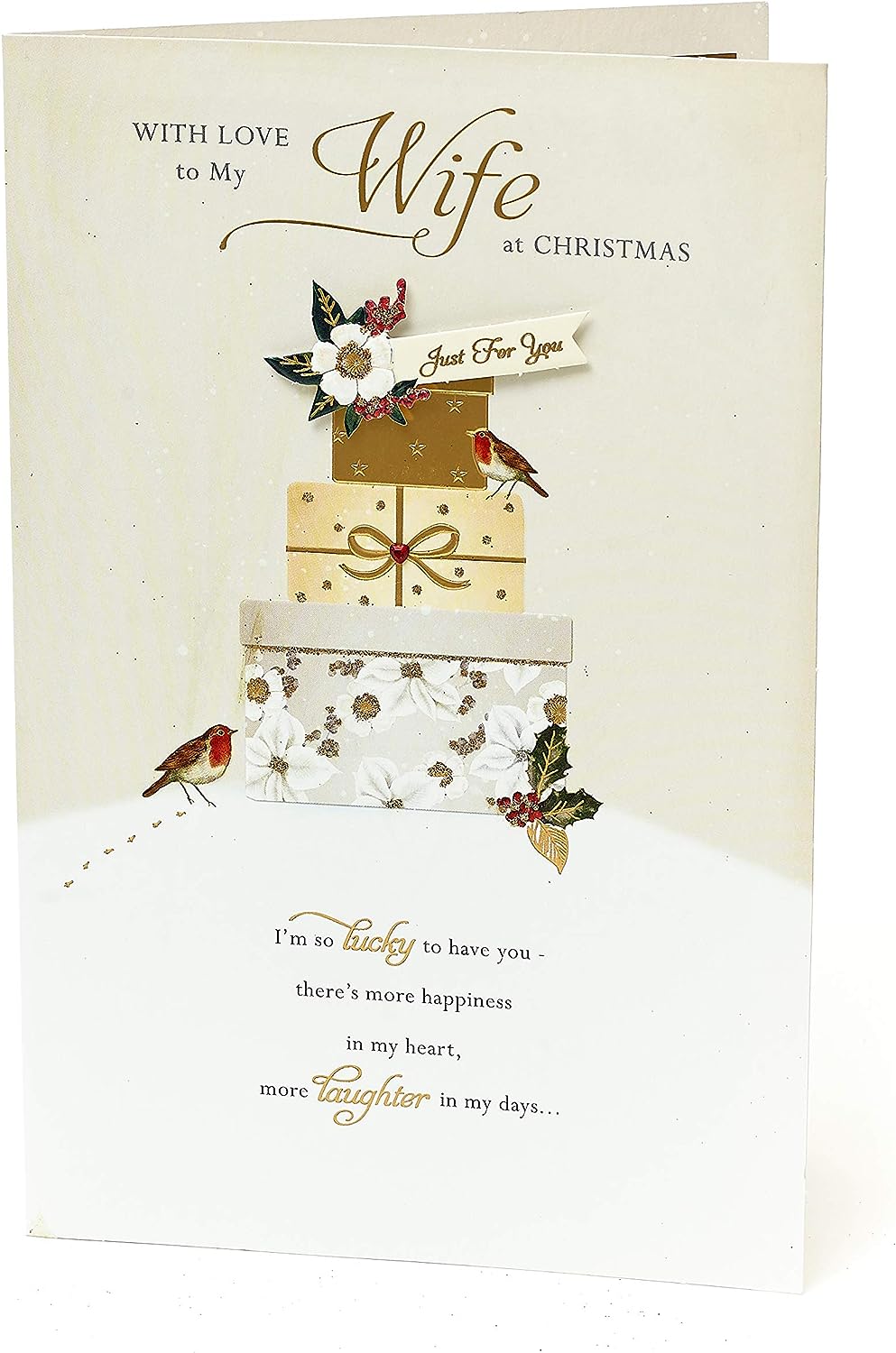 Elegant Winter Wishes Christmas greeting card for wife by UK Greetings, featuring festive holiday design and heartfelt message.
