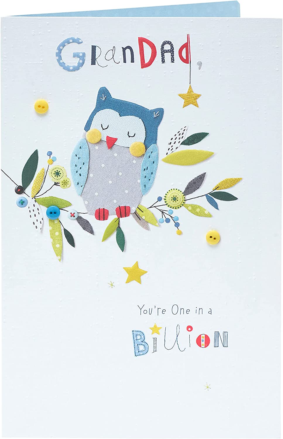 Embossed owl design Father's Day greeting card for grandad by UK Greetings, featuring detailed owl illustration on front.