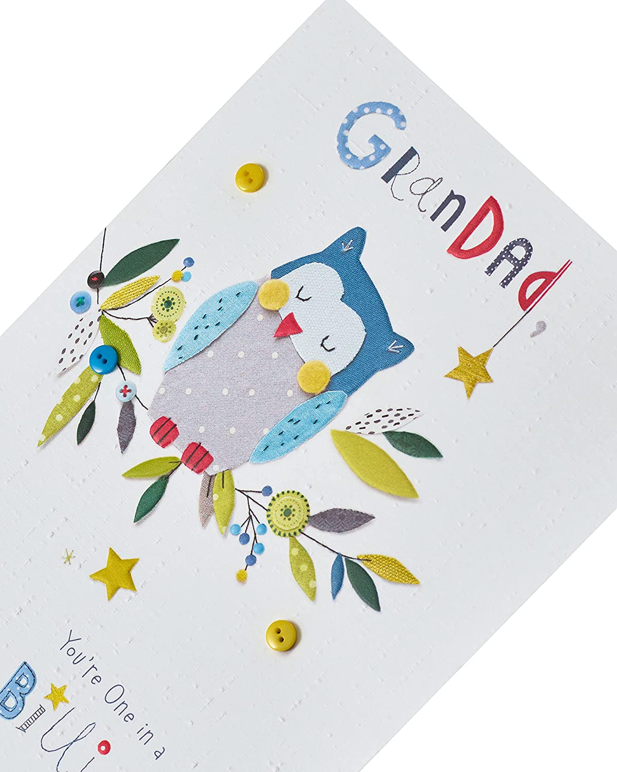 Embossed owl Father's Day greeting card for Grandad by UK Greetings, featuring detailed owl design and textured surface.