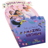Colorful Encanto Sisters pop-up birthday greeting card by UK Greetings featuring vibrant characters and festive design.