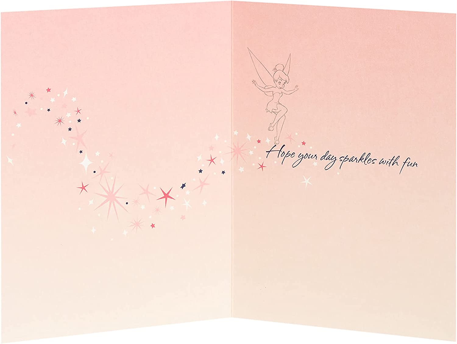 Colorful Tinker Bell birthday greeting card by UK Greetings featuring whimsical fairy design and festive embellishments.