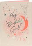 Colorful Tinker Bell birthday greeting card featuring fairy illustration, perfect for celebrating special occasions.