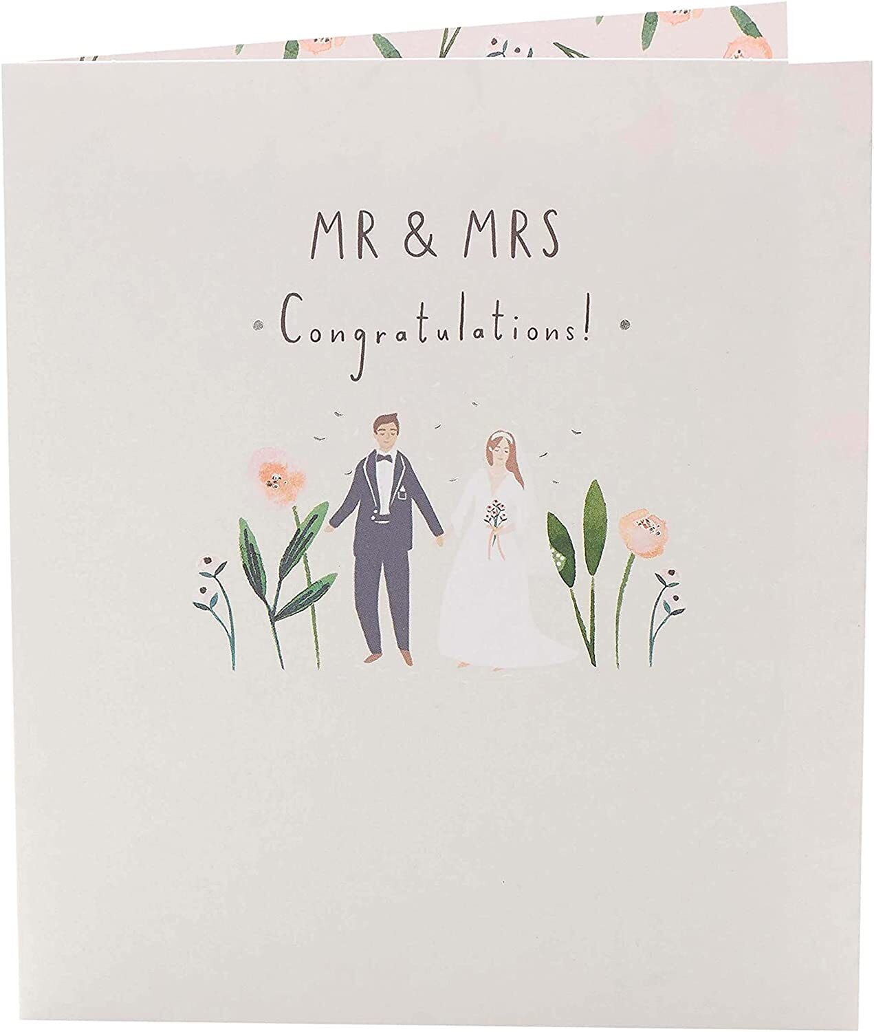Elegant wedding congratulations greeting card for bride and groom, featuring floral design from UK Greetings.