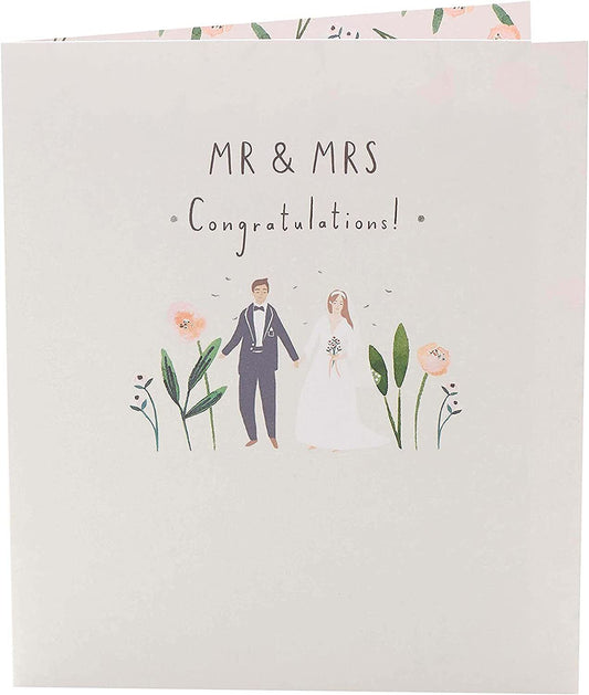 Elegant wedding congratulations greeting card for bride and groom, featuring floral design from UK Greetings.