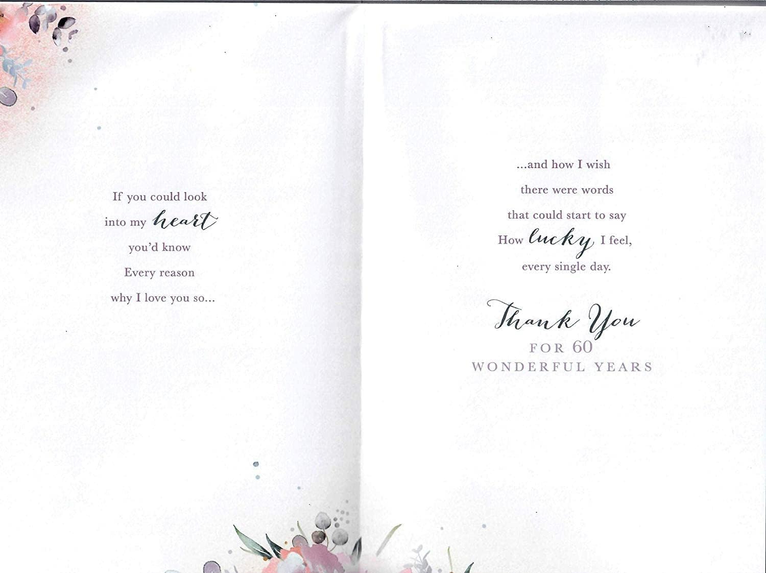 Elegant 60th diamond wedding anniversary greeting card for wife by UK Greetings, featuring a beautiful floral design and intricate details.