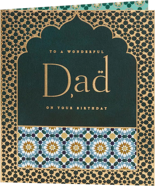 Eastern gold-themed birthday greeting card for dads, featuring intricate designs and elegant gold accents from UK Greetings.