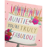 Fabulous Auntie birthday greeting card from UK Greetings with colorful floral design and cheerful message inside
