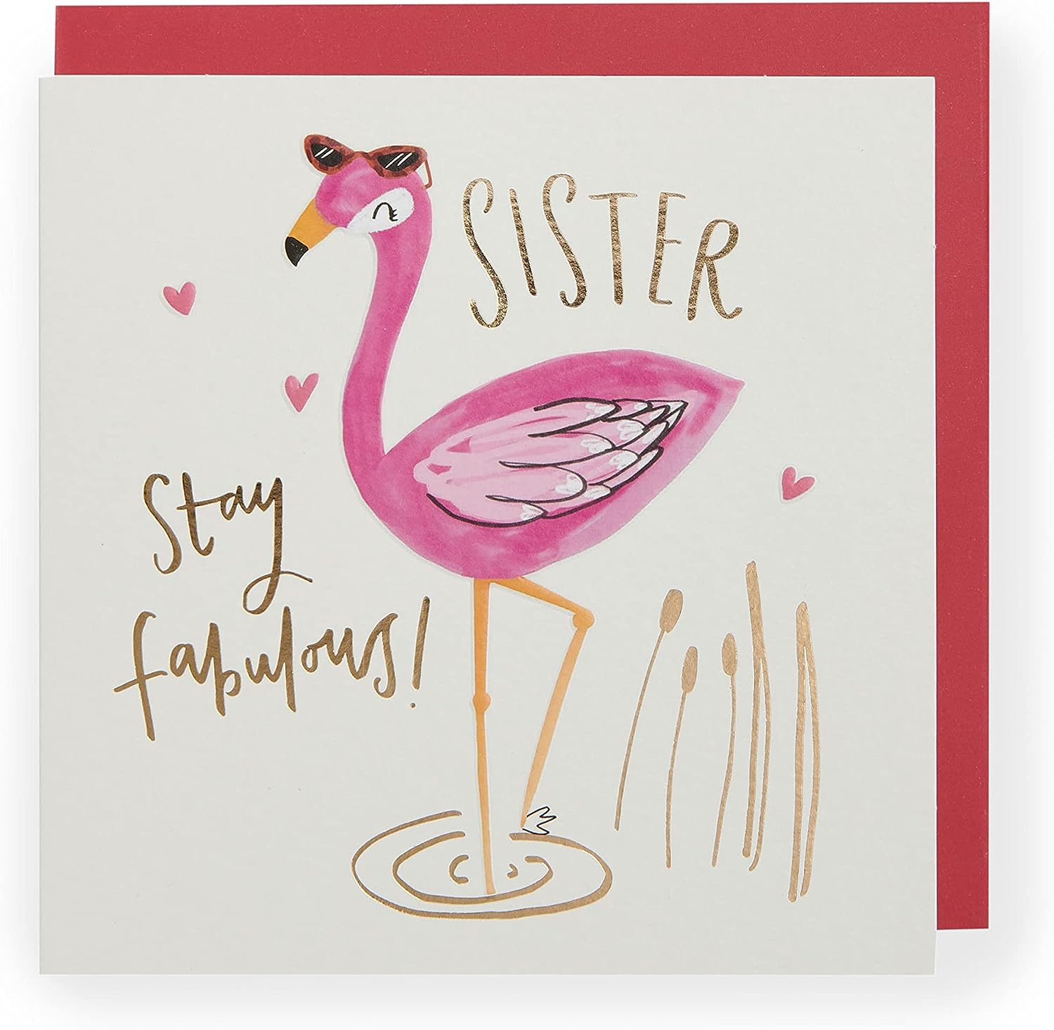 Fabulous Flamingo Sister greeting card from UK Greetings featuring a colorful flamingo design and heartfelt message inside.