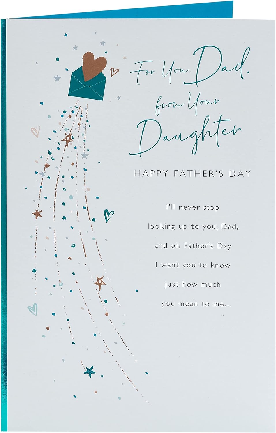 Father's Day greeting card from daughter by UK Greetings with heart envelope design, featuring a heartfelt message on the front.
