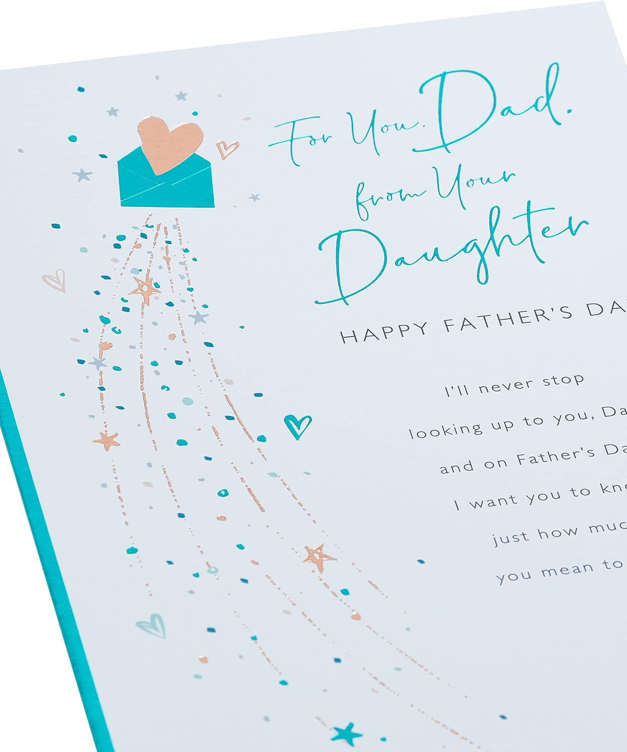 Father's Day greeting card for dad from daughter featuring a heart envelope design, with a matching envelope and decorative elements.