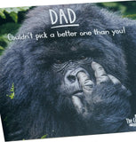 Funny gorilla design Father's Day greeting card for dad with envelope from UK Greetings, featuring humorous artwork.