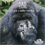 Funny gorilla design Father's Day greeting card for dad with envelope from UK Greetings, featuring playful jungle-themed artwork.