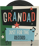Father's Day greeting card for Grandad with record design and envelope, UK Greetings, featuring a music-themed illustration.