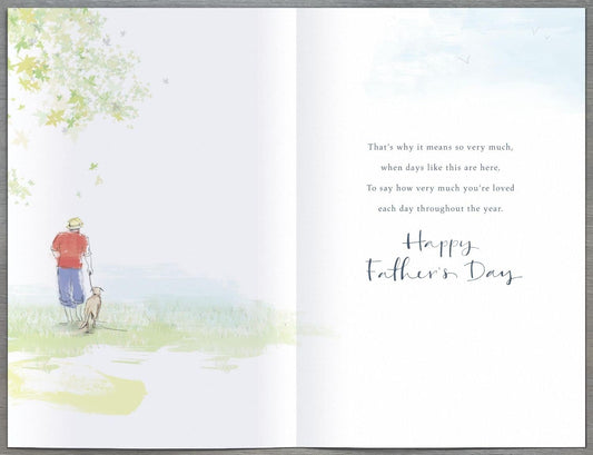 Father's Day greeting card featuring a dad relaxing with a book, with a heartfelt poem, by UK Greetings.