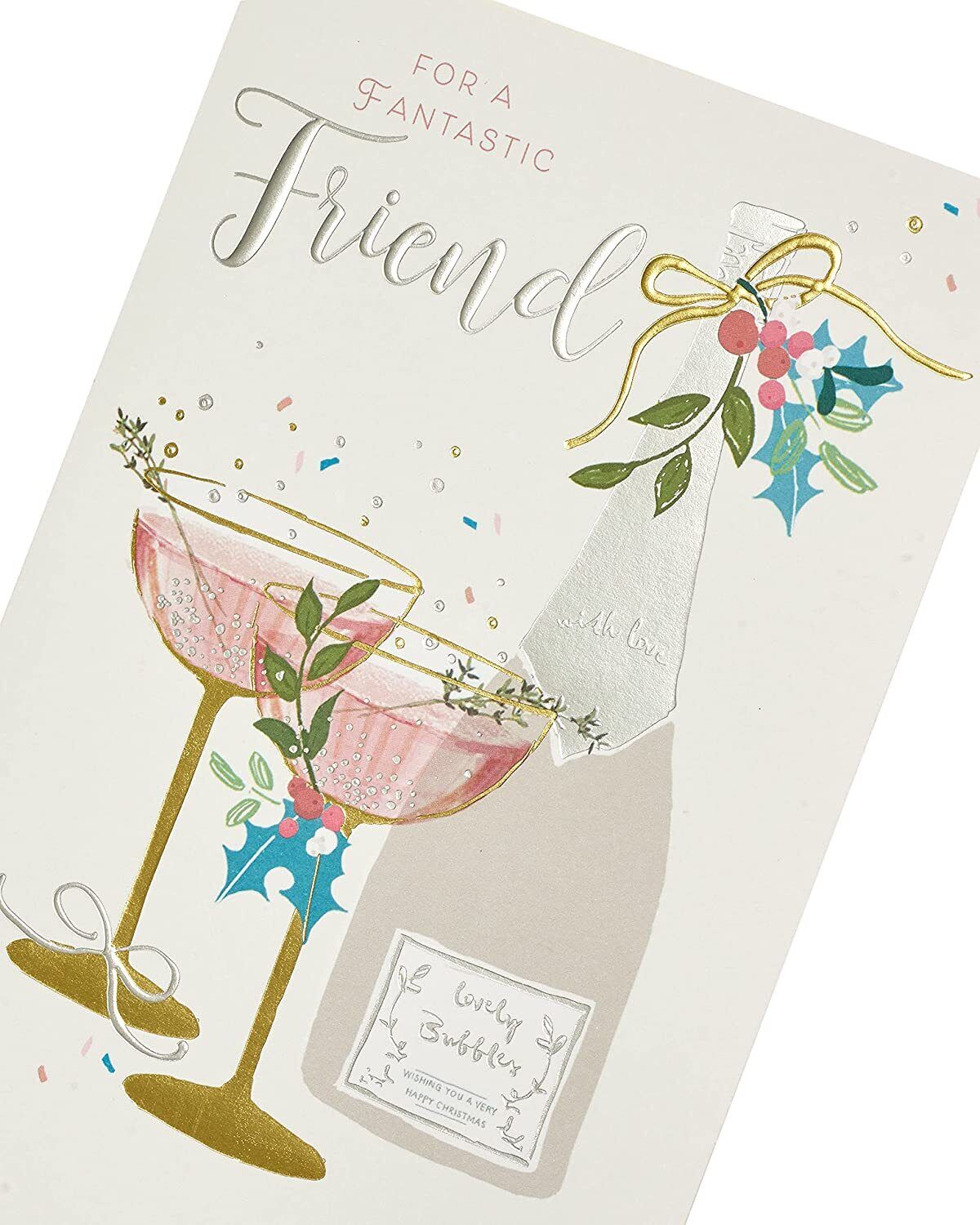 Festive bubbly Christmas greeting card for a friend featuring holiday-themed design by UK Greetings.