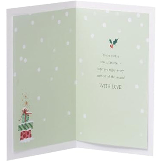 Festive hanging Christmas ornaments greeting card for brother by UK Greetings with colorful holiday decorations and cheerful design.