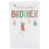 Festive hanging Christmas ornaments greeting card for brother by UK Greetings, featuring colorful holiday-themed ornaments.