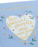 First anniversary greeting card for him, her, or a friend with a sweet design from UK Greetings, featuring colorful, heartfelt artwork.
