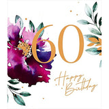 Floral 60th birthday greeting card with blooming flower design from UK Greetings, featuring colorful blossoms and elegant lettering.
