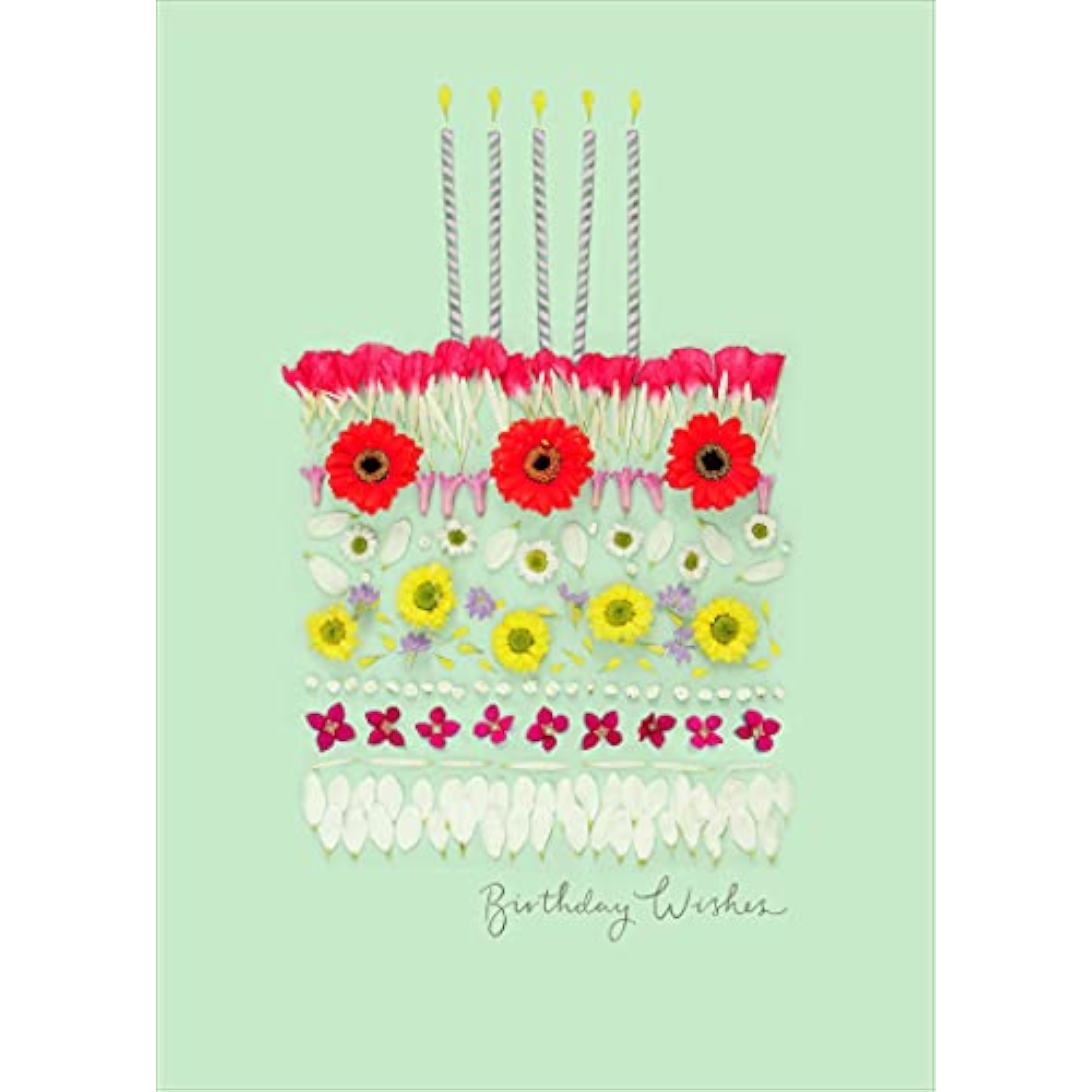 Floral cake design birthday wishes greeting card featuring meadow flowers, by UK Greetings, with colorful floral illustrations.