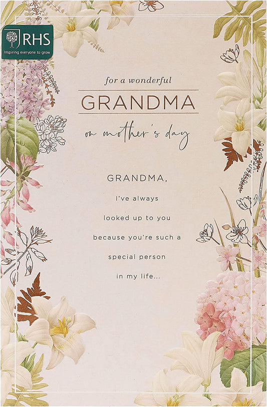 Floral copper Grandma Mother's Day greeting card with elegant design, featuring flowers and heartfelt message from UK Greetings