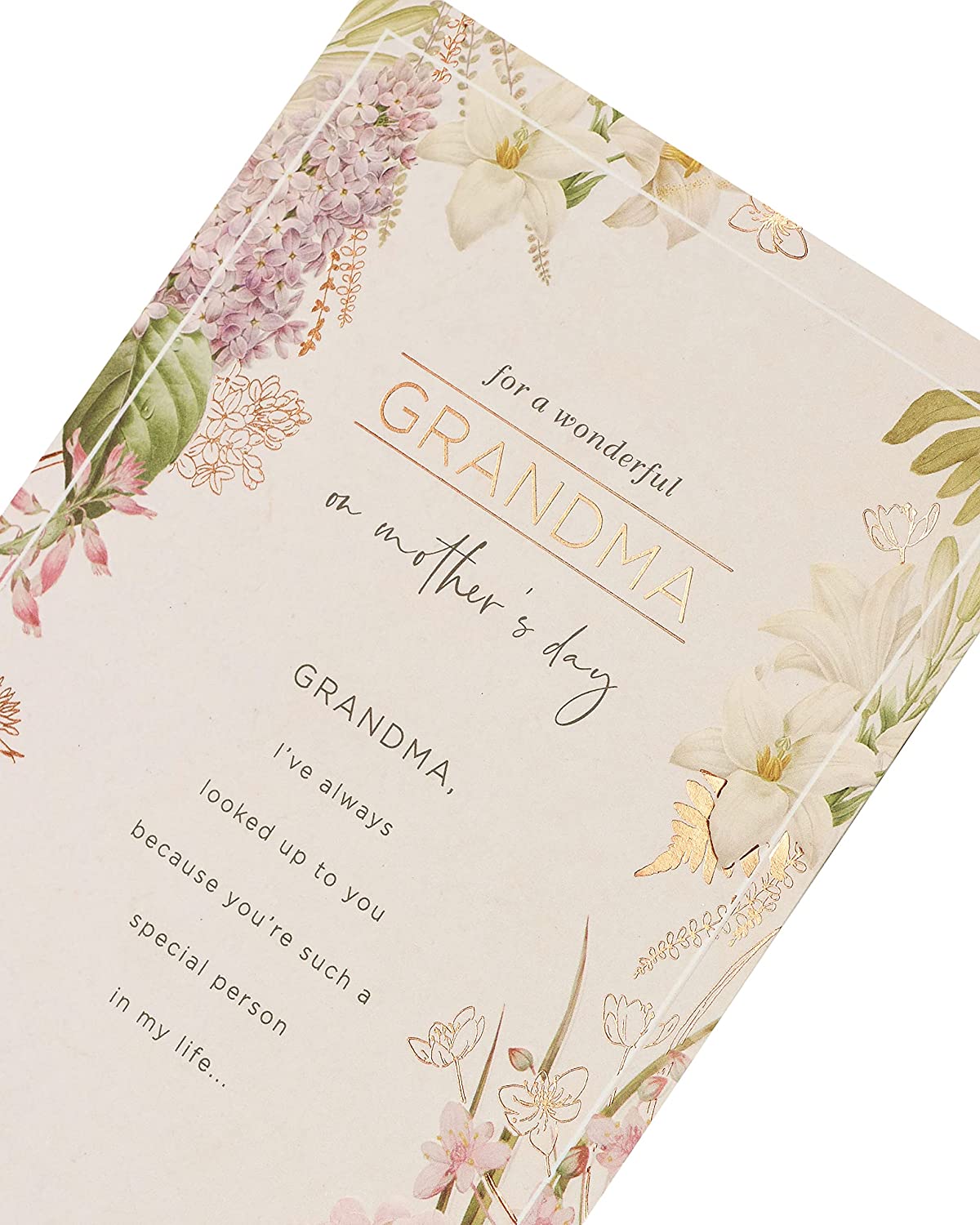 Floral copper Grandma Mother's Day greeting card from UK Greetings with colorful flower design and heartfelt message.