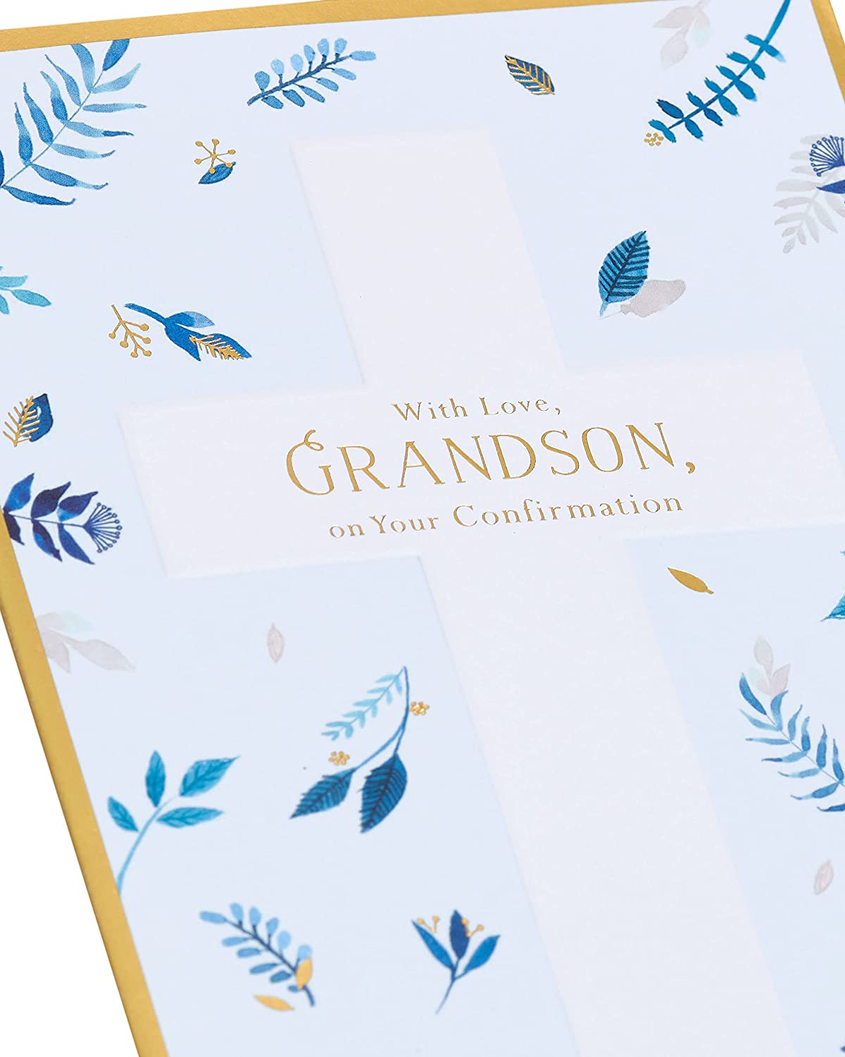 Floral cross confirmation greeting card for grandson featuring colorful floral design and religious symbolism by UK Greetings
