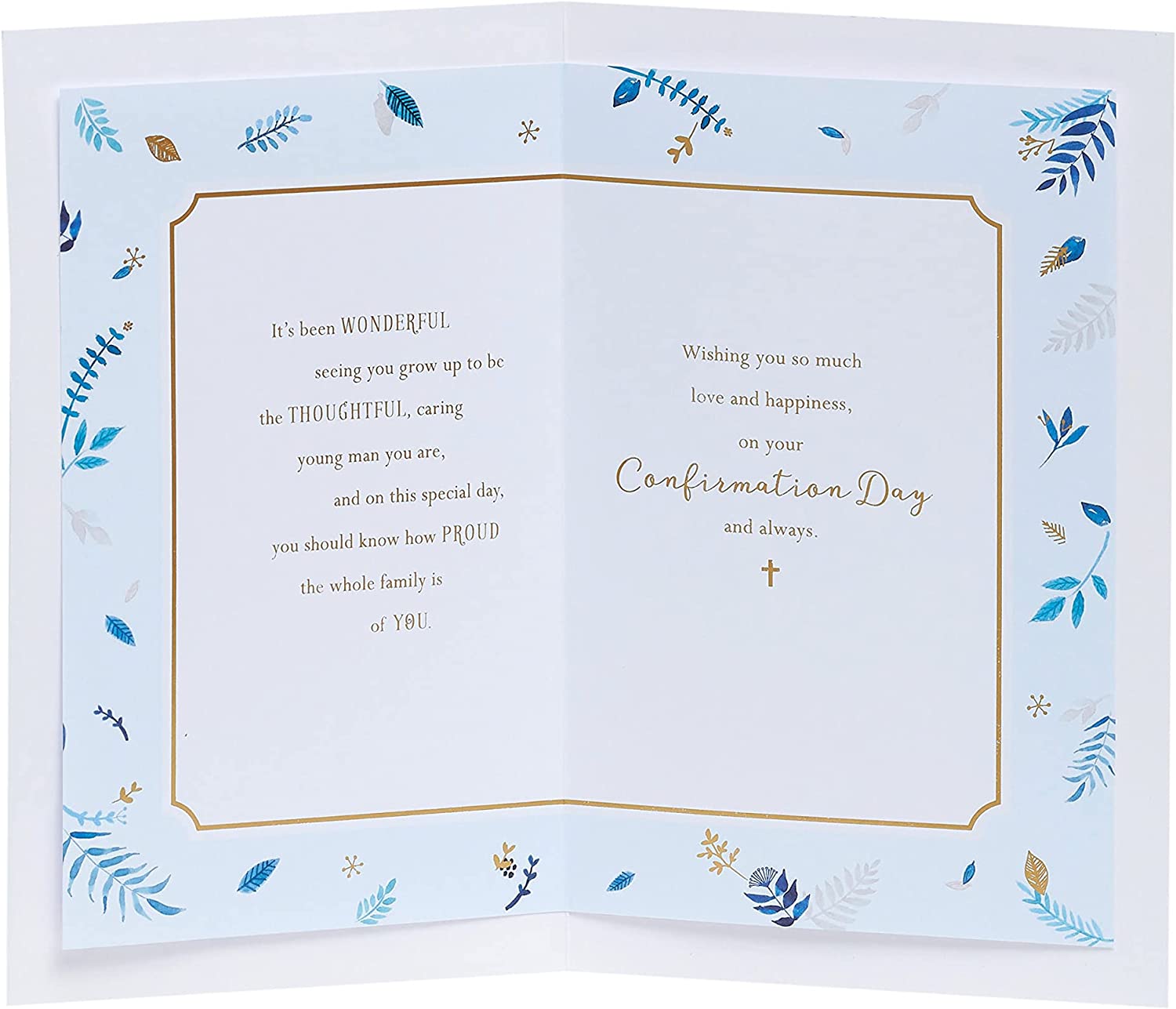 Floral cross confirmation greeting card for grandson with religious design and colorful floral accents, by UK Greetings.
