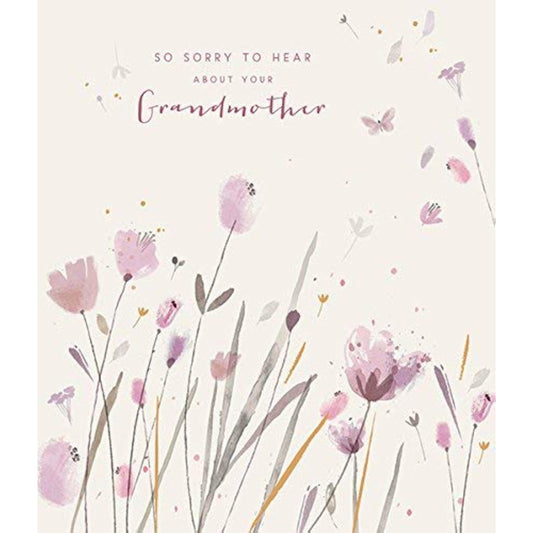 Floral Grandma loss sympathy greeting card by UK Greetings featuring delicate flower illustrations and heartfelt message inside.