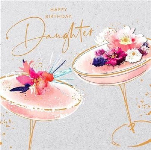 Floral Martini Daughter Birthday Card from UK Greetings featuring colorful floral design and elegant greeting text.