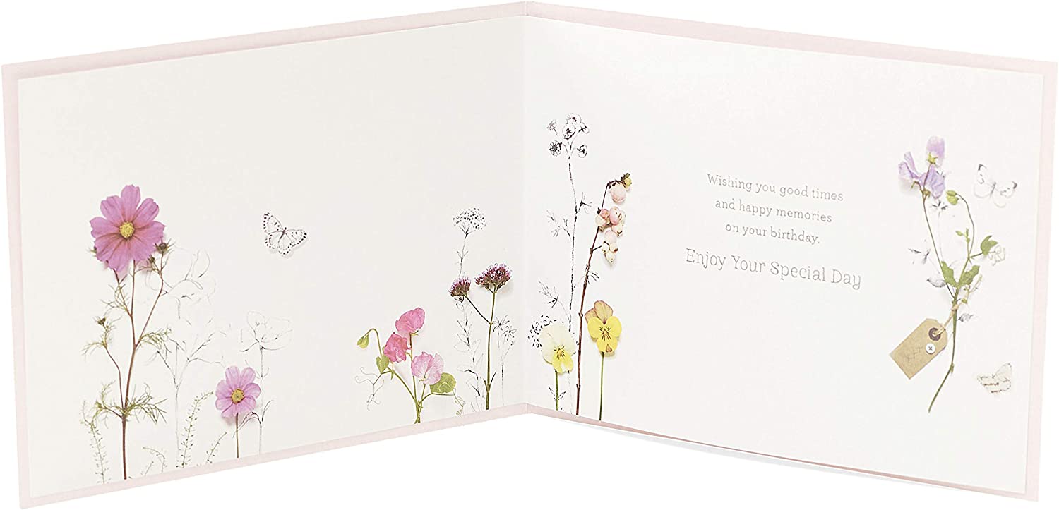 Floral Pretty Birthday Card by UK Greetings featuring meadow flowers with colorful design and cheerful message inside.