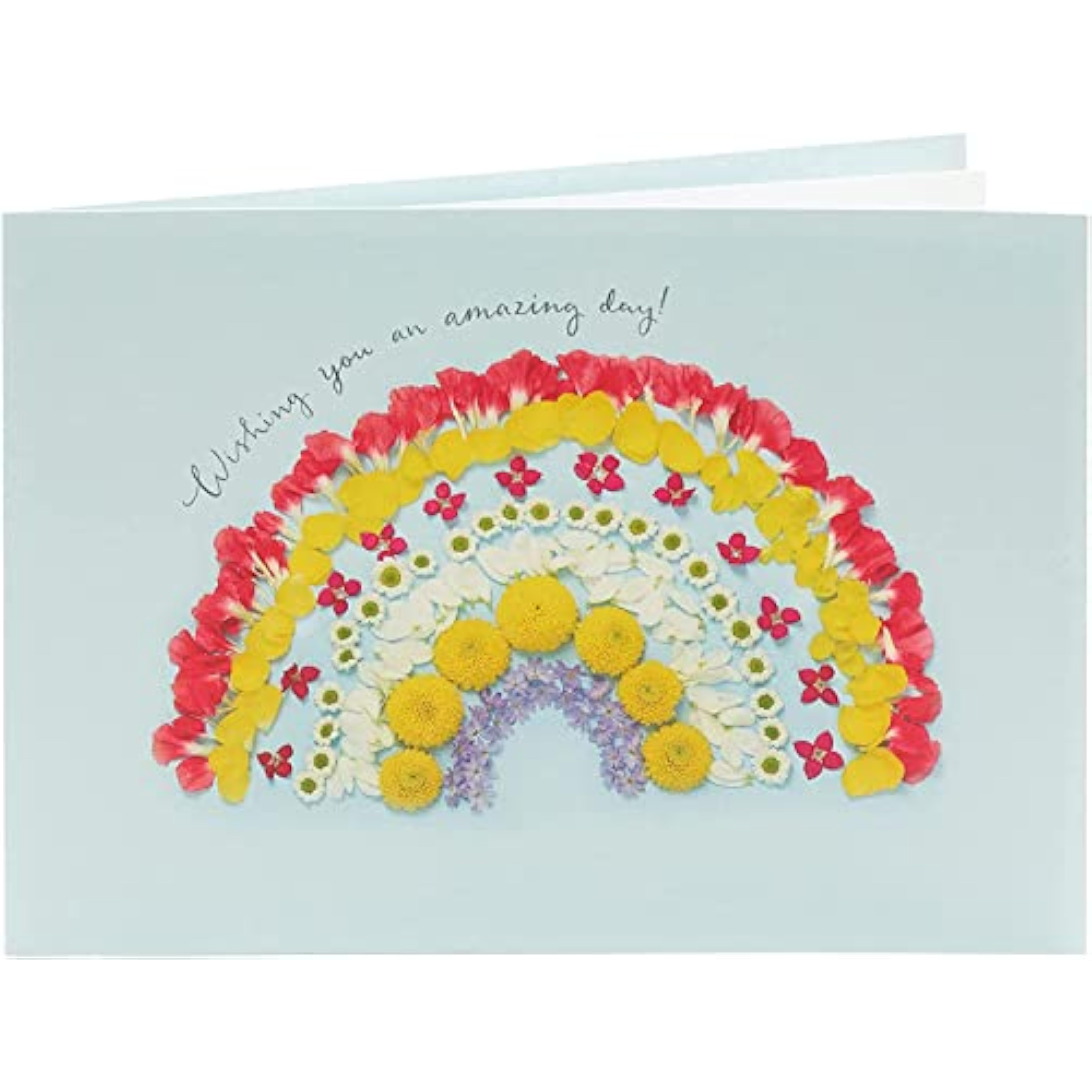 Colorful floral rainbow birthday wishes greeting card with meadow design from UK Greetings, featuring vibrant floral illustrations.