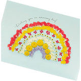 Colorful floral rainbow birthday wishes greeting card featuring a meadow scene, from UK Greetings.