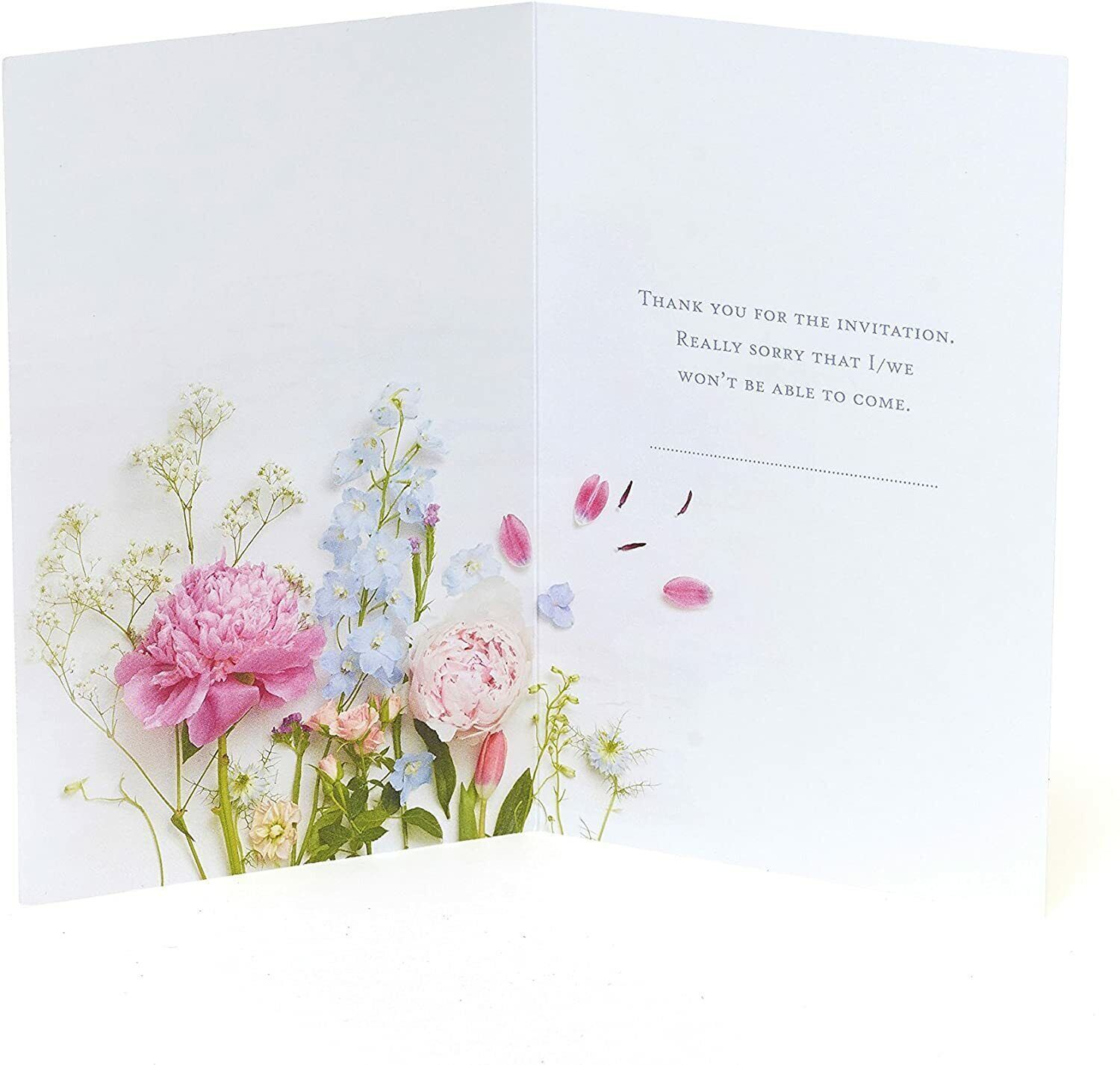 Floral wedding regret greeting card by UK Greetings with heartfelt apology message and elegant floral design.