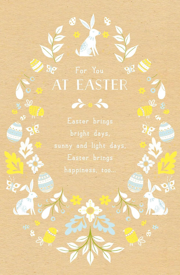 Bright Easter greeting card with shiny foil accents from UK Greetings, featuring cheerful spring floral design and festive message.