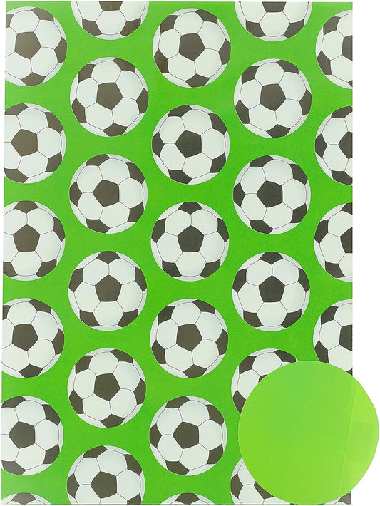 Football-themed greeting card wrapping paper pack with 2 tags, featuring 5 sheets of UK Greetings wrapping paper with football designs.