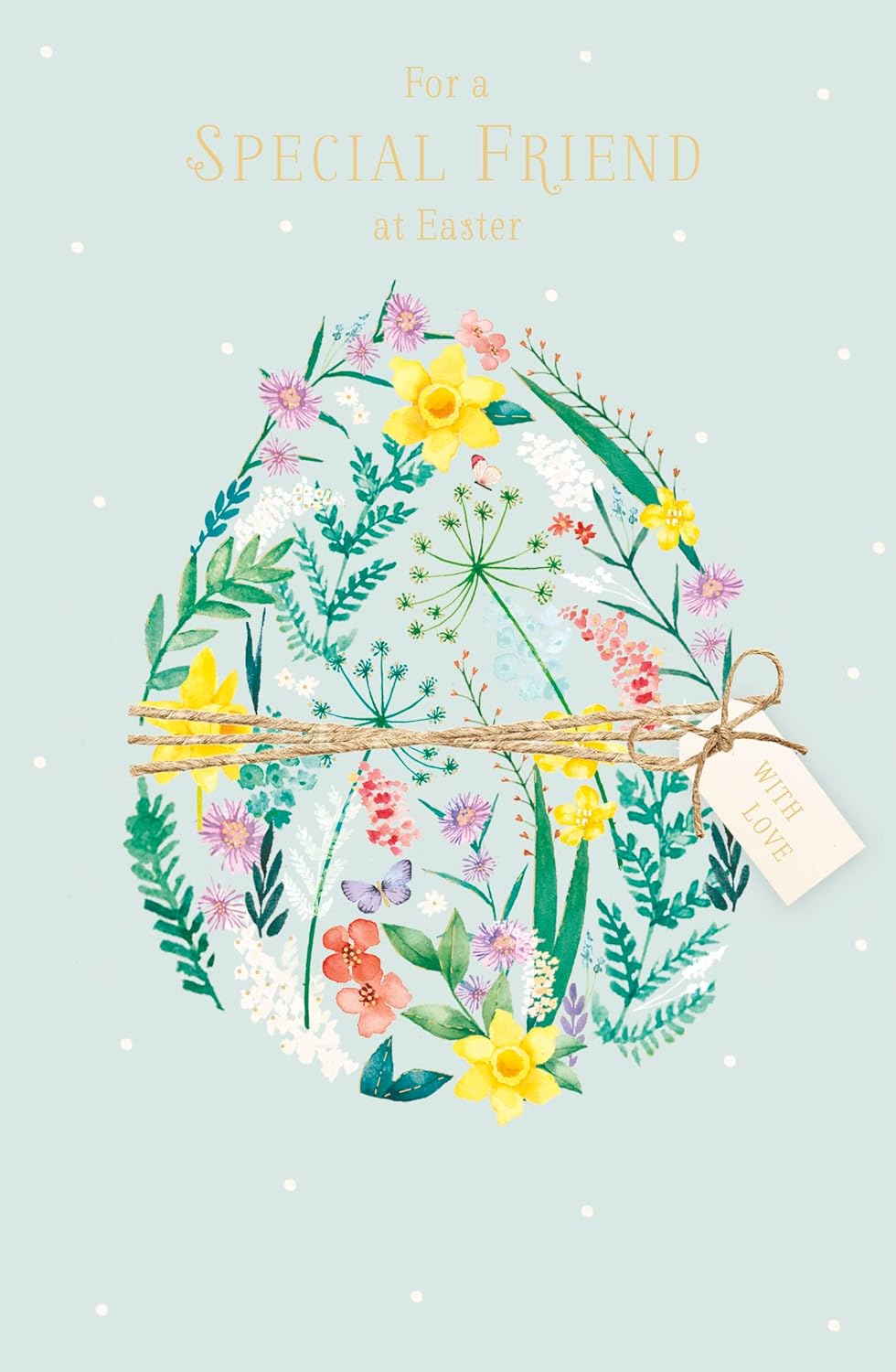 UK Greetings Easter greeting card titled "For A Special Friend With Love" featuring colorful floral designs and heartfelt message.
