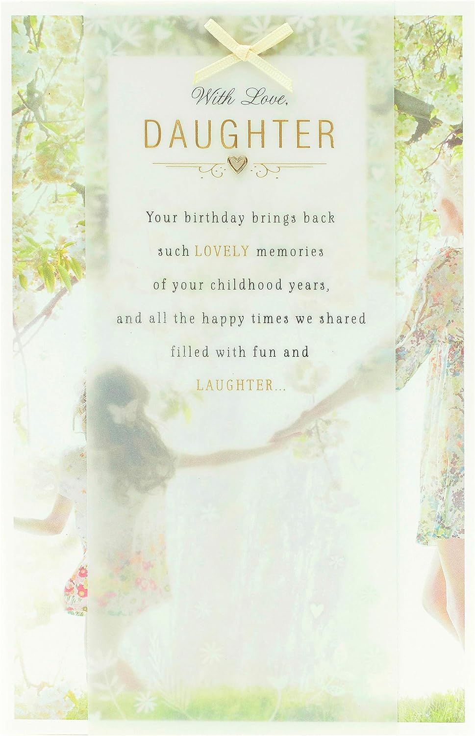 UK Greetings daughter's birthday greeting card featuring childhood memories theme with colorful, nostalgic design.