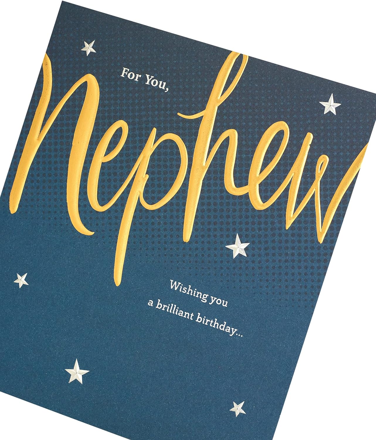 Greeting card from UK Greetings with "For You, Nephew Wishing you a Brilliant Birthday" message, decorated with colorful birthday design.