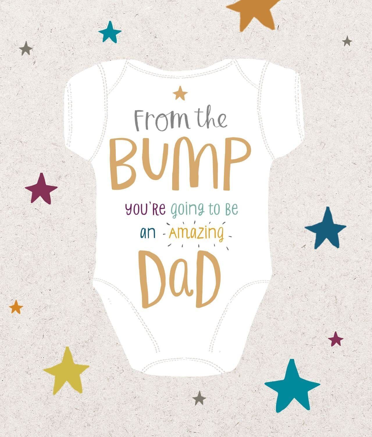 Father's Day greeting card from UK Greetings featuring "From The Bump Dad To Be" message with playful design and illustrations.