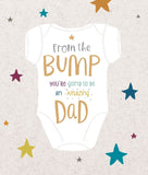 Father's Day greeting card from UK Greetings featuring "From The Bump Dad To Be" message with playful design and illustrations.