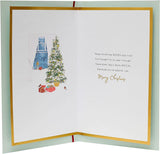 Front door scene Christmas greeting card from UK Greetings featuring festive decorations and a welcoming holiday atmosphere.